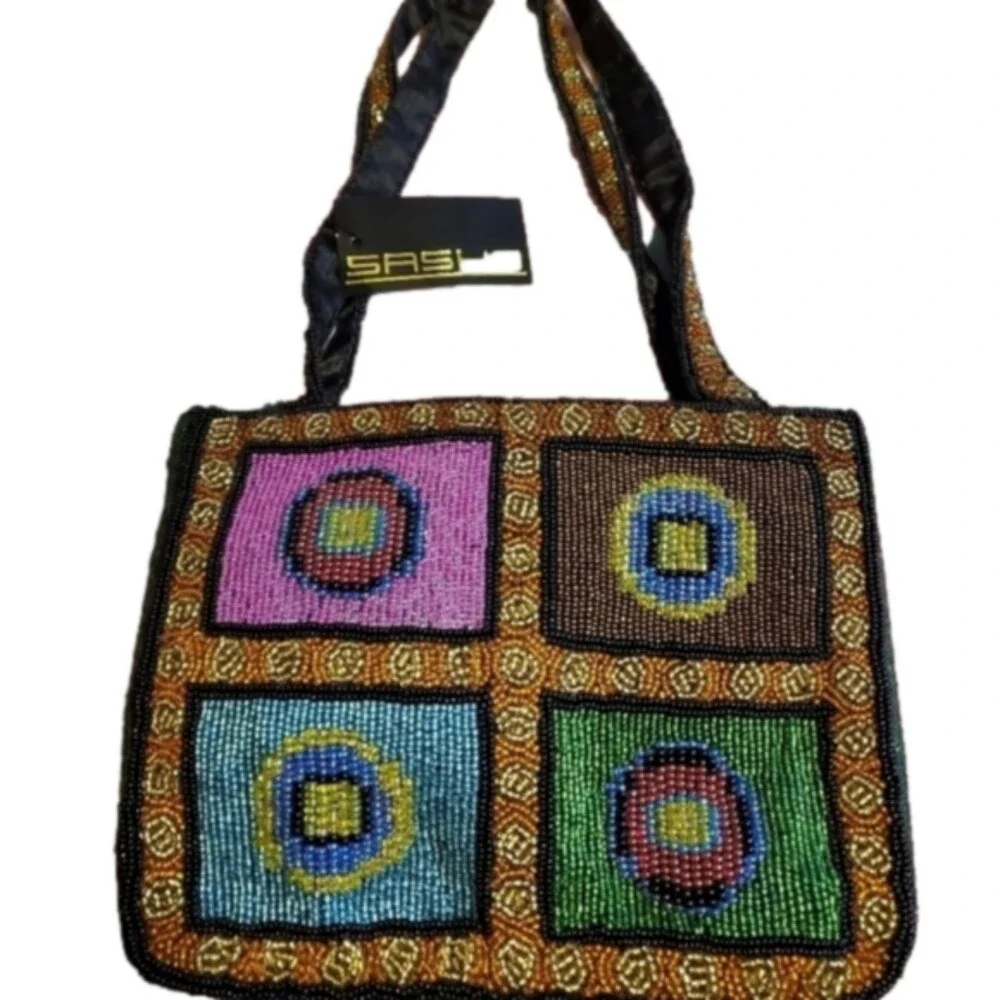 NWT VTG Sasha New York multi-color micro beaded shoulder handbag